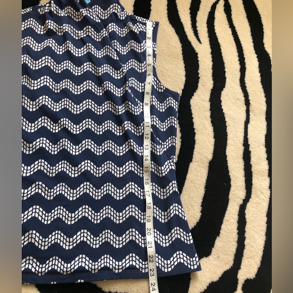 J. McLaughlin sleeveless top in blue and white faux wrap - Picture 15 of 15